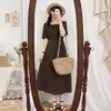 Robe d'été de grande taille filles Boho Party coton lin femme Vintage marron à manches courtes femmes es longue robe robe 210423