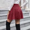 Women's Basic Flared Casual Mini Skater Corduroy Skirt Slim Button Down Wine Red Preppy Style High Waist Short s 210530