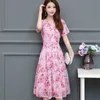 Letnia Sukienka Mom Light Pink L-5XL Plus Size ES Koreański Office Elegancki Krótki Rękaw Drukuj Linia Vestido LR146 210531