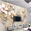Custom Photo Wallpaper 3D Mural Stereo Magnolia Blossom Marble TV Wall Background Wall paper 3d papel de parede