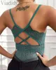 Kobiety Sexy Plunge Backless Koronki Kwiatowy Cami Tank Top Y220308