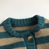 Jesień i zimowy Maluch Sweter Pulower dla dzieci Single-Blue Round Neck Striped Cotton Cardigan 210515