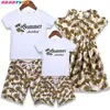 Family fitted summer couple beach dress cotton short-sleeved printing t shirt suit mother daughter dresses family matching 210713