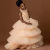 2022 Blush Rose Couches Tulle Fleur Filles Robes Volants Puffy Enfants Robe De Soirée De Mariée Sur Mesure Niveau Enfant Pageant Jupes