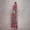 Snabbtorkande Bohemian Tryckt Lös Sommarstrand Klänning Marockansk Kaftan Kvinnor Plus Storlek Beachwear Tassel Midi Q897 210623