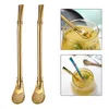 Spoons 2pcs Ergonomic Reusable Home Stirring Washable Smooth Kitchen Tools Bar Coffee Stainless Steel Drinking Straw Tea Filter Solid