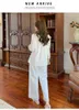 Autumn French pajamas set cotton White Nightwear Women long Sleeved Homewear Cute kawaii Lace Nightgowns Princess sleepwear 211112