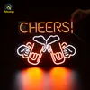 Custom 3D Neon Beer Sign Coffee Open Cheers Luci a forma di chitarra Luce notturna interna per Xms Bar Party Room Home Decor