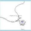 Chaînes Colliers Pendentifs Jewelrychains 100% 925 Sterling Sier Violet Zircon Fleur Pendentif Collier Fille Charme Bijoux Solide Vague D'eau C