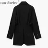 Kvinnor Svart Enkel Jacka Elegant Romper Casual Style Blazer Suit Coat Fashion All-Match Ladies Urban Outfits 210604