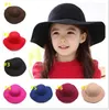 Automne hiver chaud enfants garçons filles Vintage large bord casquette doux feutre de laine nœud papillon melon disquette enfants chapeau de soleil plage