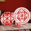 Red Bone china Oval Plate Square Dishes Ceramic Serving Platter