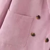Kadınlar Kruvaze Pembe Blazers Sonbahar Çizgili Cepler Uzun Kollu Rahat Ceket Suit Çentikli Boyun Ofis Moda Ceket Lady 210515