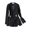 TWOTYLE Casual Black Blazer For Women V Neck Long Sleeve Side Split Korean Slim Blazers Females Spring Fashion Stylish 210930