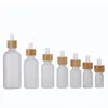 Packaging Bottles 5ml-100ml Frosted Glass Dropper Empty Refillable Vial For Cosmetic With Imitated Bamboo Cap