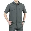 Summer Hommes à manches courtes Chemises de l'armée rapide Tissure à sec Collier Tactical Shirt Outdoor Randonnée Camping Pisxing Clothing Plus Taille 210809