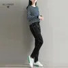 Mode Printemps Boyfriend Jeans Pour Femmes Vintage Taille Haute Lavé Bouton Noir Denim Long Harem Plus La Taille 3xl 210520