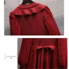 Casual Dresses Patchwork Ruffles Button Lantern Sleeve Women's Dress Long V Neck raka damer 2022 Vårstickning plus storlek