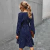 Autumn Dresses Women Elegant V-neck Casual A-Line Midi Dress Vintage Red Yellow Striped Sashes Lace-up Femme Robe Veatidos 210517