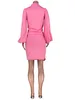 女性ピンク2セットロングランタンスリーブ鉛筆スカートスリムエレガントなスーツ素敵なかわいい2個セットアフリカファッション210416
