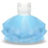 Flower Girl Party Dress Girls Elegant Tulle Backless Wedding Princess Gown Pageant Dresses Blue Pink 2 Colors