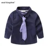 Mudkingdom Camicie da ragazzo con cravatta Stelle carine Stampe Camicia elegante a maniche lunghe per ragazzi Top Abbigliamento per bambini Bambini formali 210713