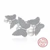 Luxury Butterfly Pearl Cz Crystal 925 Sterling Silver Broscher För Kvinnor Bröllopsdräkt - Coat Insect Broches Pins Party Smycken