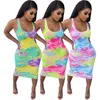 Women tie dye dresses Sleeveless Midi SKirts trendy Bodycon dress Sexy Summer Clothing Plus size S2XL colorful long skirt skinny 1310636