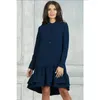Women Vintage Double Ruffled A-line Mini Dress Long Sleeve Stand Collar Solid Elegant Party Dress Autumn New Fashion Dress 210412