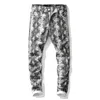 Mode streetwear snakeskin print jeans män elastiska denim byxor byxor hip hop casual byxa vit smal passform bp015 män