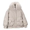 Vinter Kvinnor Oversize Big Real Fur Collar Hooded Down Parkas Tjock varm 90% Vit Duck Coat Loose Black Snow Outwear 210430