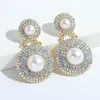 Géométrique de luxe Géométrique ronde Crystal coloré Perle Perlée Boucles d'oreilles Strass de haute qualité pour femmes Accessoires de bijoux