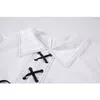 Branco Pullover Lace Up Blusas de Colares Stitchwear Harajuku Doce Preppy Style Camisa Costura Deign Manga Longa Tops elegantes 210417