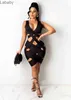 Women Skirt Fashion Dresses Ripped Sexy Sleeveless Solid Color V Neck Slim Bodycon Summer Designers Weave Clothes 2021