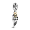 925 sterling silver round beaded golden heart pendant suitable for Pandora bracelet DIY fashion jewelry