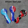 Cucchiaio in silicone Stampa di pipe a mano Mini pipa ad acqua in silicone + Ciotola di vetro + Dilettarsi in acciaio inossidabile per erbe secche Stampe personalizzate disponibili