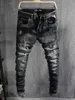 Włoski Vintage Moda Mężczyźni Dżinsy Retro Czarny Niebieski Slim Fit Ripped Elastyczny Bawełniany Hip Hop Designer Zniszczone Dżinsowe Spodnie