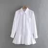 Autumn Long Sleeve White Pleated Shirt Dress Women Casual Turn Down Collar Mini Button Lady Office Vestidos 210427