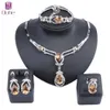 Exquisite Champagne Zirkoon Crystal Ketting Oorbel Armband Ring Bruids Sieraden Sets Voor Vrouwen Gift Party Wedding Prom 2 Colors H1022