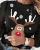 Camicetta a maniche lunghe casual moda donna Camicetta a maglie trasparenti Camicetta Feamle Christmas alce Fiocco di neve Stampa Top 210716