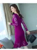 elegante moda mulheres pacote vestido de quadril manga comprida preto laço magro fishtail sexy d118 30 210506