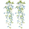 Dekoracyjne kwiaty wieńce 2pcs sztuczna ściana wiszące liście winorośl fałszywy niebieski rattan ręcznie robiony art.