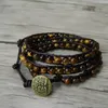 Tennis Gelbes Tigerauge Perlen Armband Braunes Leder Wickel Yoga Boho Herren Stil Schmuck Naturstein