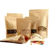 Food Moisture-proof Bags Kraft Paper Zip Stand-up Reusable Sealing Pouches with Transparent Window and Tear Notch