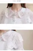 Ruffle Lace Summer Spring White Chiffon Blouses Shirt Short Sleeve Female Elegant Women Clothing 191E 210420