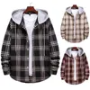 Klassieke Black Plaid Hoodie Shirt Mannen Merk Lange Mouwen Mens Checked Shirts Casual Patchwork Hooded Shirt Jas Chemise 210522