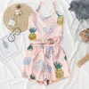 Summer Lace Short-sleeved Shorts Ladies Pajamas Set Simple Cute Style Short-sleeved Pajamas Women's Home Service Q0706