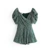 Summer dress boho korean off shoulder beach elegant kawaii green vintage floral sexy v neck mini vestidos 210623