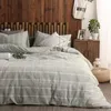 Sängkläder sätter michiko hem textilier nordiskt ljus lyx täcke täcke ark pillowcase sham check bomull linne dubbelsäng fyra stycken set