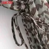 Mulheres Retro Verde Leopardo Impressão Chiffon Camisa Blusa 2 Parte Ruffles Manga Longa Chique Feminino Tops 3A07 210416